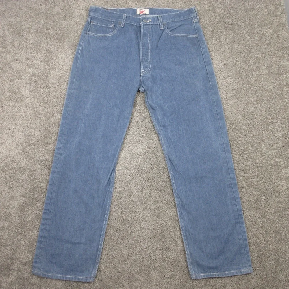 Levis‎ Jeans Mens 34x29 (Tag 36x32) Blue 501 Button Fly Original Straight Denim